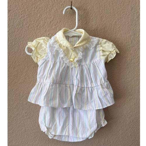 Vintage 90s yellow/white striped baby newborn 2 piece set