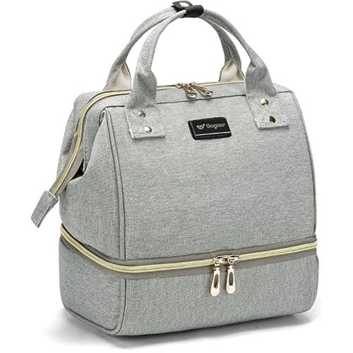 GOGOSO Breast Pump Bag with Cooler Pocket, Mini Pumping Bags for Working Mom Cooler Tote Bag Built-in USB Charging Pot for Phone Mother Diaper Bags -No Include ice Pack,Grey