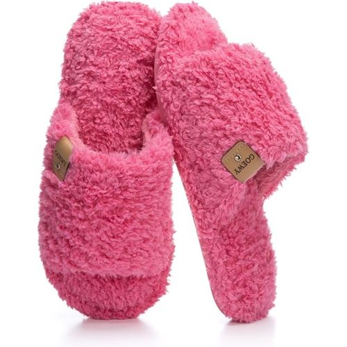 Fuzzy Open Toe Slippers for Women Indoor Cozy Memory Foam Slip On House Slides Shoes Gifts for Womens Her Mom