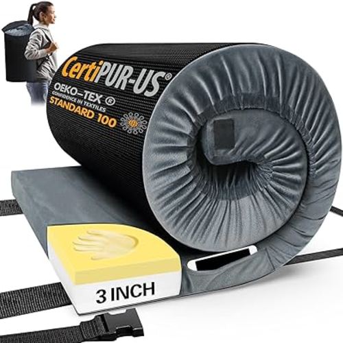 CYMULA Memory Foam Camping Mattress Pad, CertiPUR-US Sleeping Mat, Portable Roll Up Mattress for Adults, Camping Bed Pads for Sleepover, Car Bed with Travel Bag