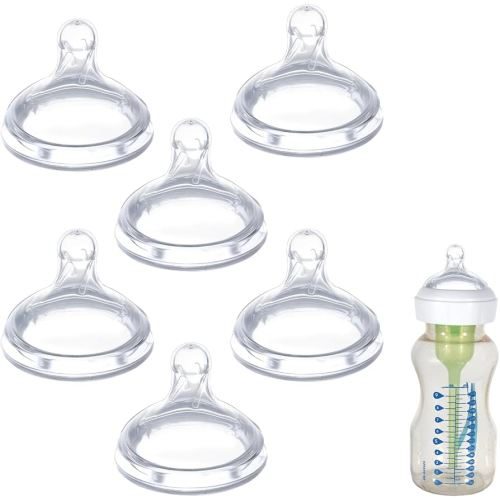 6 Pack Replacement Nipples Compatible with Dr Brown Wide Bottle, Silicone Nipples for Bottle, BPA-Free, Durable and Soft Nipple (S, Slow Flow)