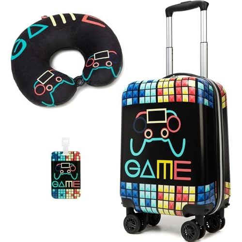 Kids Suitcase Set for Boys Hardside Luggage with Spinner Wheels 2 Piece 16inch Toddler Suitcase for Boys Travel Carry on Luggage Airline Approved