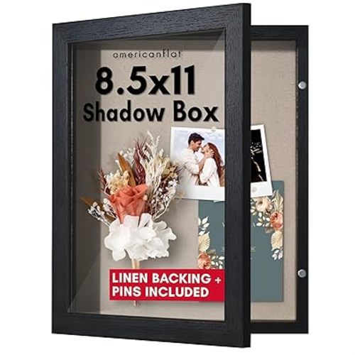 Americanflat Front Opening 8.5x11 Shadow Box Frame with Shatter-Resistant Glass - Silhouette Collection - Shadow Box Display Case for Tabletop and Wall Display - Black