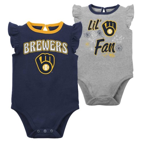 Infant Milwaukee Brewers Navy/Heather Gray Little Fan Two-Pack Bodysuit Set
