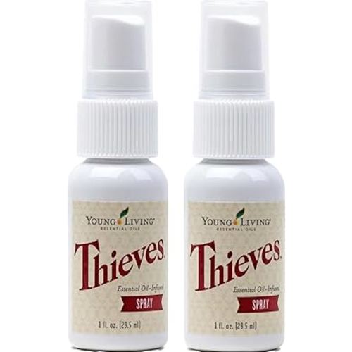 Young Living Thieves Spray | 1 oz | Portable Cleaner Spray, Formulated with Water & Alcohol, Ideal for Travel Essentials & Home; Fits in Backpack, Luggage, or Purse | 2 Pack