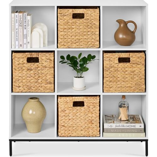 Best Choice Products 9-Cube Bookshelf, 3-Tier Wood Storage Bookcase W/Legs, 11in Shelf Opening, Cube Organizer, Living Room, Office, Nursery - White