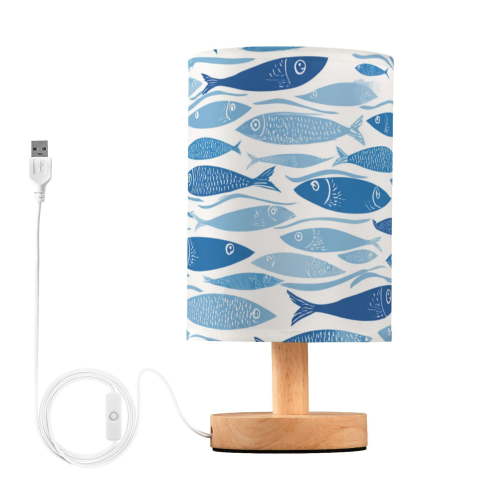 Hand Painted Blue Fishes Table Lamp with USB Port LED Warm Light Lamp Night Light Home Decor
