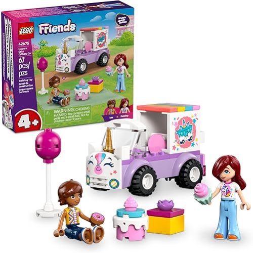 LEGO Friends Unicorn Cake Delivery Car Building Toy for Girls & Boys - Pretend Play Set for Preschool Kids, Ages 4+ - W/Paisley & Leo Minidolls & Accessories - Gift Idea for Birthdays - 42675