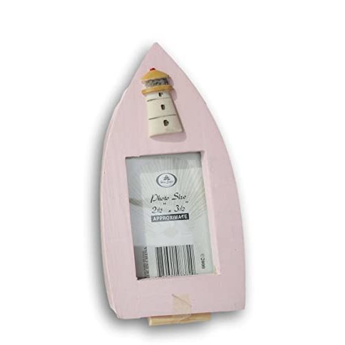 Nautical Boat Shaped Stand Up Photo Frame for 2.5 x 3.5 Inch Photo (Pink)
