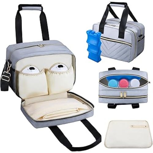 Breastmilk Cooler Bag with Ice Pack, Wearable Breast Pump Storage Bag, Insulated Bottle Travel Bag Compatible with Momcozy/Elvie/Willow, Fits Baby Bottles up to 9 Ounce with Shoulder Strap Gery Mini