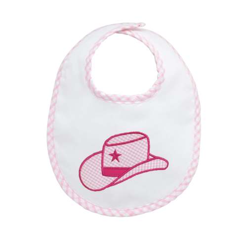Cowgirl Hat Applique Basic Bib, Pink