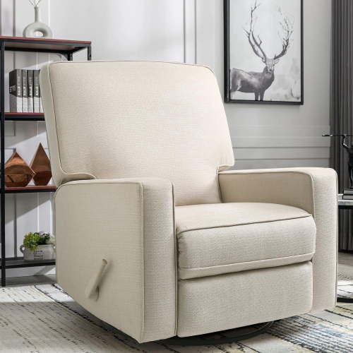 Harkawon 360° Swivel Rocker Glider Recliner Chair, Manual Lever Armchair, Beige