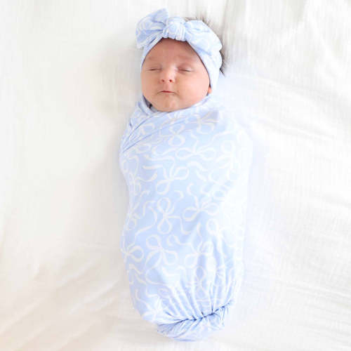 Blue-tiful Bows Oversized Swaddle Blanket