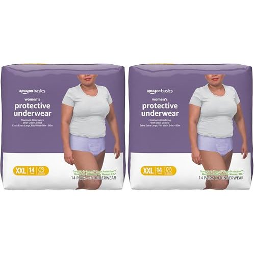 Amazon Basics Postpartum Incontinence Underwear for Women, Maximum Absorbency, Fresh Protection, Bladder Leak Protection, Disposable, XX-Large, Lavender, 14 Count (Pack of 2)
