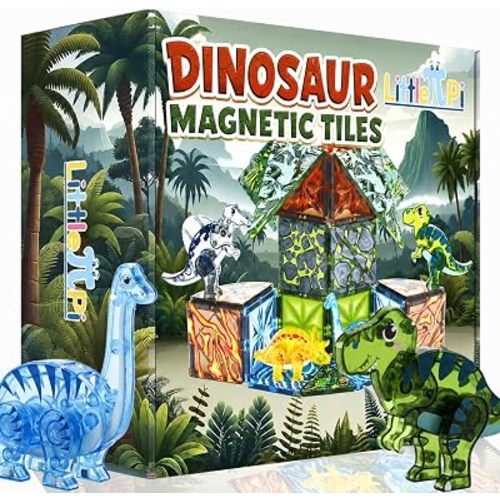 Magnetic Tiles Dinosaur Toys for Kids 3-7 Magnet Building Blocks Toddler Dino Toys - Educational STEM Toys 3 Year Old Boy Gift Learning Resources for Kids Ages 3 4 5 6 7 8 Gifts for 4 Year Old Boys