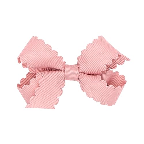 Wee Ones Girls' Classic Grosgrain Hair Bow with Scalloped Edges and Plain Wrap Center on a WeeStay Hair Clip, Mini, Sweet Nectar