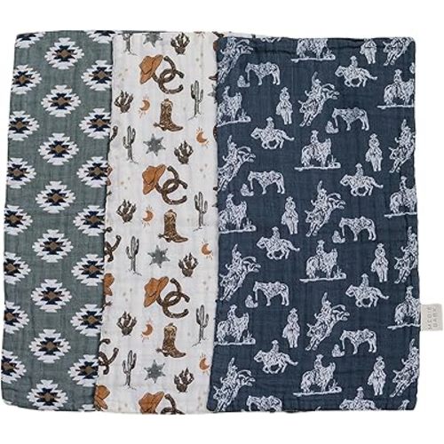 Mebie Baby Burp Cloths, Outlaw Cowboy, Muslin Burp Cloth Set for Spit Up, Drool, and More, Boho Burp Cloths for Baby Boy and Girl, Baby Must Haves for Registry Lists and Gifts for Newborns