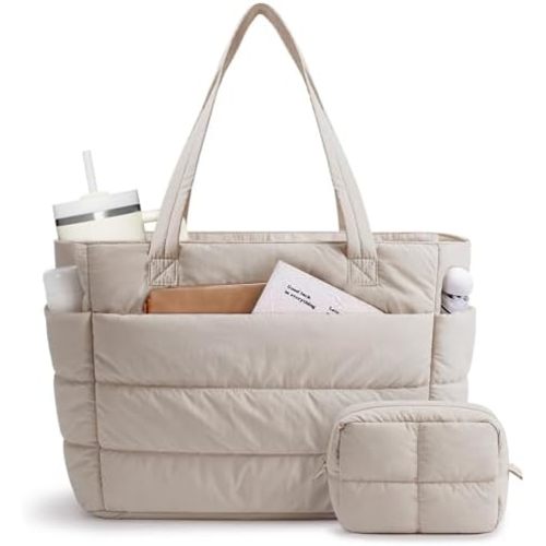 Narwey Nylon Puffer Tote Bag for Women, Puffy Work Nurse Teacher Tote Bag, Quilted Shoulder Bag for Travel, Gym, Gifts