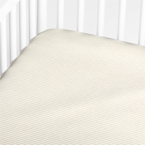 Comfy Tee Whisper Stripe Natural 100% Organic Cotton Jersey Baby Crib Fitted Sheet