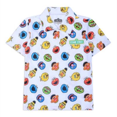 Sesame Street Boy's Short Sleeve Graphic Polo Shirt - White