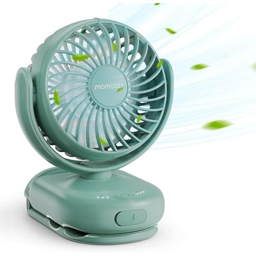 Momcozy Portable Stroller Fan with Clip | 4-Speed Mini-Fan for Carrier | Personal Fans Ultra Light 0.26lb | Gaps ≤4.5mm | Handheld Cooling | Rechargeable Rotate for Diaper Backpack/Table/Chair