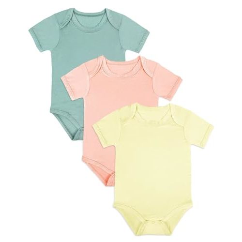 Rayon from Bamboo Short Sleeve Baby Bodysuit Infant Onesies for Boys Girls | 97% Bamboo Rayon 3% Spandex, Solid Color, Stretchable, Envelope Collar, Breathable, Easy Diaper Changes, Durable