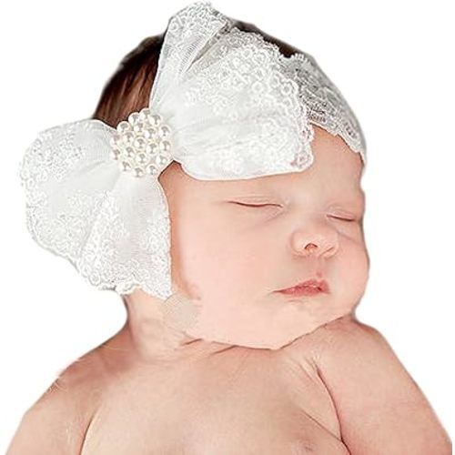 Baby Big Bows Headbands Lace Hairbands Hair Bows for Baby Girls Newborn Infant Toddlers Kids (White)