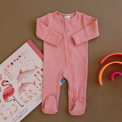 Organic Footed Zipper Baby One Piece, Romper, Pajamas, PJs, Footies, Onesie, Girl, Newborn, Pink, Basics, Gift, Sustainable, Ecofriendly