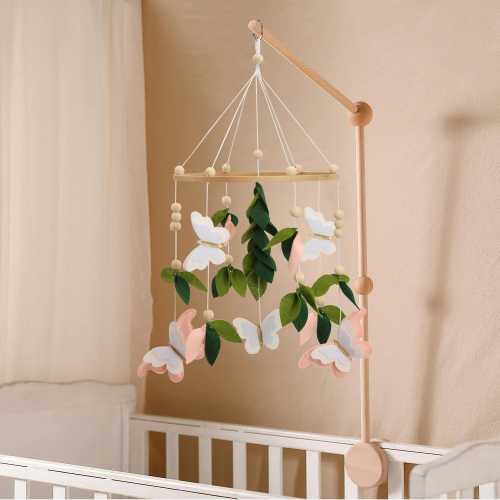 Butterfly Baby Mobile: Boho Crib Decor with Pink, White & Gold