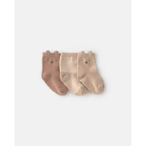 Baby 3-Pack Bear Baby Booties - Brown