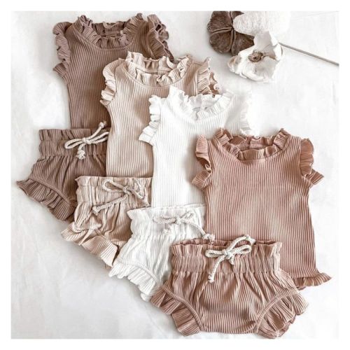 MyKids-USA Baby Girl Wood Ear Design Solid Color Sleeveless Round Collar Tops Combo Shorts Sets IN Summer
