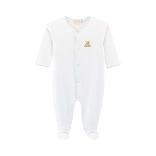 Teddy Bear Embroidered Footie - Blue