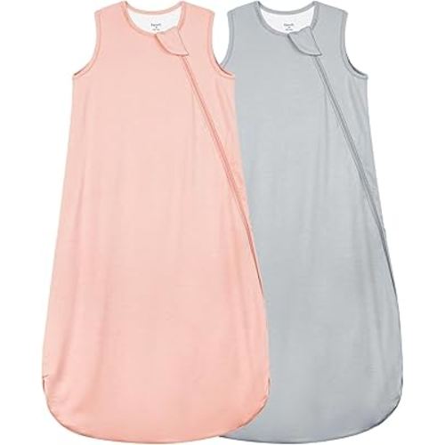 Supersoft Rayon Made from Bamboo Sleep Sack 6-12 Months 0.5 Tog Lightweight Toddler Sleep Sack Baby Wearable Blanket with 2-Way Zipper Summer Unisex Sleeping Bag for Babies (2 Pack) Pink & Gray