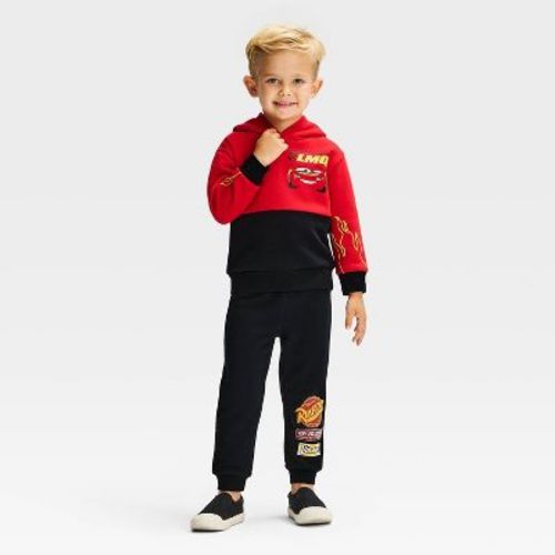 Toddler Boys' 2pc Disney Cars Lightning McQueen Hooded Sweatshirt and Pants Set - Red/Black 4T