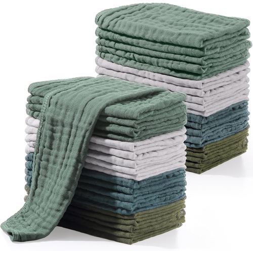 Buryeah 20 Pcs Large 20 x 10 Inch Burp Cloths Multi Colors Washcloths Baby Burping Cloth Diapers 6 Absorbent Layers Face Towels(Dark Colors)