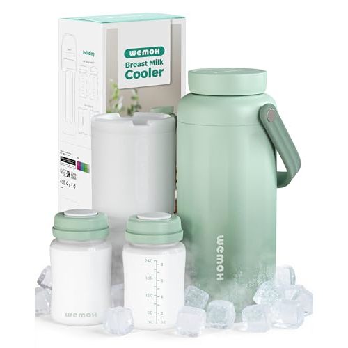 WEMOH Breast Milk Cooler Bottle-24H Double-Layer Cooling, TSA Approved, 2 Leakproof Bottles & Ice Packs, (Non-Toxic BPA) for Travel, Work, Night Pumping, Gift for New Moms (Green)