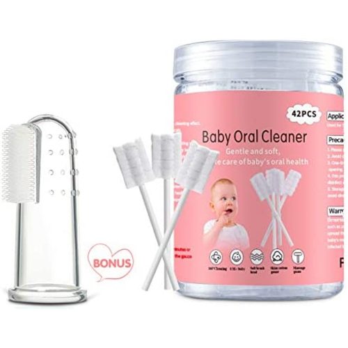 Baby Tongue Cleaner, Baby Toothbrush, 42Pcs Disposable Infant Toothbrush Clean Baby Mouth,Gauze Gum Cleaner Toothbrush Baby Oral Cleaning Stick Dental Care for 0-36 Month Baby+Free 1 Finger Toothbrush