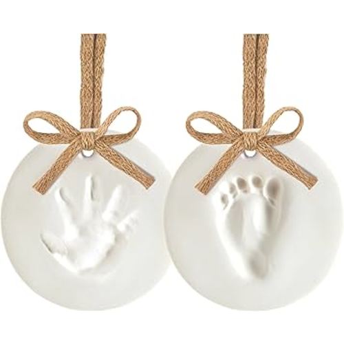 Kate & Milo Baby's Print Ornament, Burlap 2 Pack, DIY Clay Keepsake, Gift for New and Expecting Parents, Baby Handprint or Footprint Kit