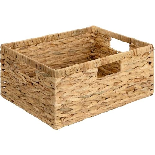GRANNY SAYS Wicker Baskets with Handles, Large Wicker Storage Baskets for Shelves, Water Hyacinth Woven Basket, Decorative Basket for Pantry, 1-Pack
