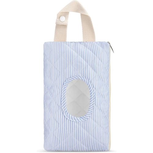 Quilted Wipes Pouch Baby Wipe and Diaper Pouch, Stripe, Blue