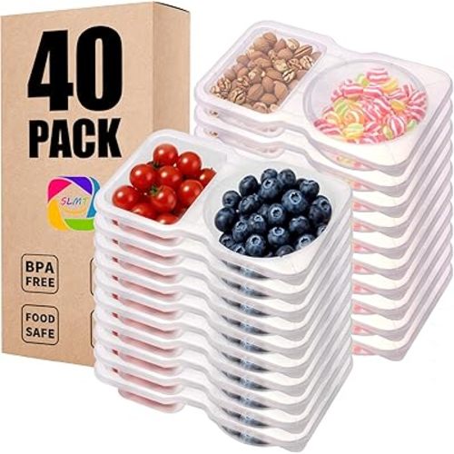 40 Sets Reusable Snack Containers with Lids for Kids Double Compartment Snack Packs Container Mini Grab and Go Prep Containers Contenedores Para Snacks