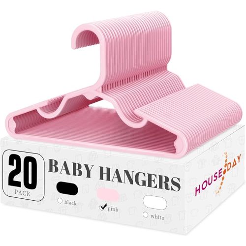 HOUSE DAY Plastic Baby Hangers for Closet 20 Pack, Durable Plastic Kids Hangers for Baby Clothes, Thin & Compact Childrens Hangers, Space Saving Pink Baby Hanger, Small Hanger for Kids Clothes