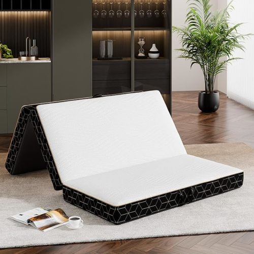GEMBED Tri-Fold Memory Foam Mattress Twin - 4 Inch Portable Folding Sofa Bed with Handle & Washable Cover, Floor Sofa Bed with Non-Slip Base, Space-Saving for Room, Travel, Guest Bed, RV, 75"x38"x4"