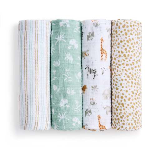 aden + anais Essentials Cotton Muslin Swaddle 4-Pack in Giraffe Safari