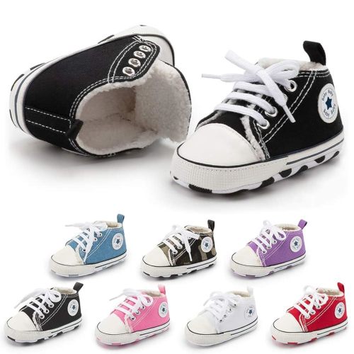 Meckior Baby Girls Boys Canvas Sneakers Soft Sole High-Top Ankle Infant First Walkers Crib Shoes