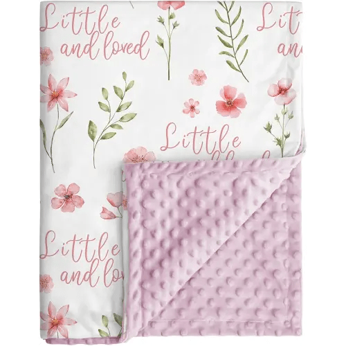 Floral Baby Blankets for Girls - Super Soft Nursery Minky Blanket, Newborn Baby Blanket with Double Layer Dotted Backing, Pink Lightweight Bed Throw Blanket, 30 x 40 Inch