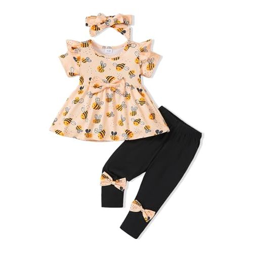 Doresbebe Baby Girl Clothes Toddler Girl Outfits Infant Girl Summer Clothes for Girl Ruffle Shirt Pants+Cute Headband 3PCS