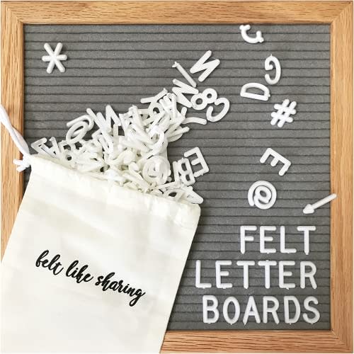 Felt Like Sharing Square Letter Board (Gray Felt - 10”x10”) – Changeable Message Board with 3 Sets of Felt Board Letters – Statement Wall Sign for Quotes, Home or Holiday Decor In Oak Frame