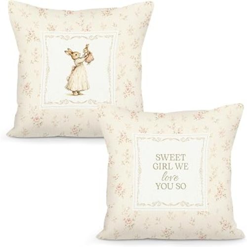 Vintage Bunny Floral Nursery Throw Pillow Covers 18x18 Set of 2