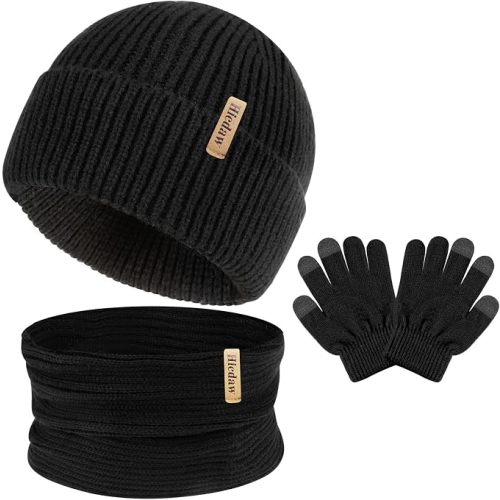 Hicdaw 3PCS Kids Winter Hat Glove Scarf Set Toddler Winter Hat Baby Beanie Hat Knited Warm Set for Boys Girls 4-10 Years